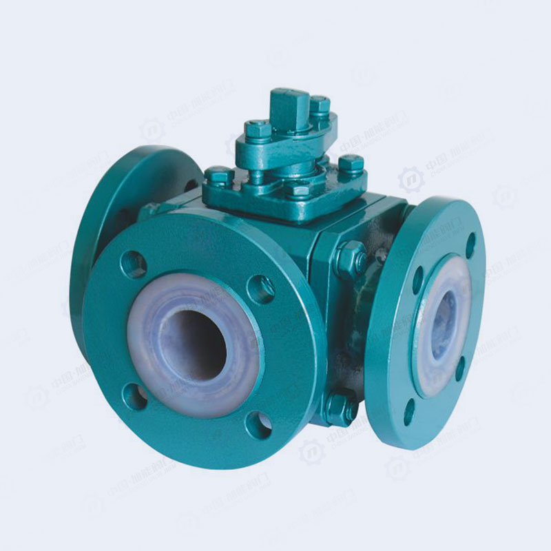 Fluorine lined three-way flange ball valve